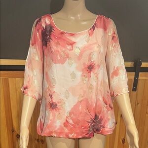 White House Black Market Silk Metallic Split Sleeve Blouse